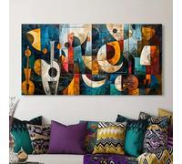 Arte mural abstracto estilo Picasso, decoración de arte moderno, diseño geométrico, para instalar sobre lienzo de cedro - Decoración de pared interior (75x150cm/Sin marco)