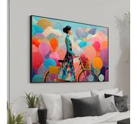 Arte mural con una bicicleta de mujer colorida, pósteres e impresiones de paisajes abstractos - Pintura en lienzo femenina moderna, mural decorativo para el hogar (40 x 60 cm/marco interior)