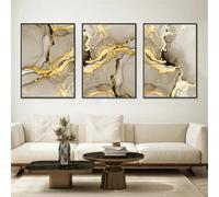 Arte Mural,Cuadro Abstracto de Mármol Beige Negro y Dorado Pared Pintura Sobre Lienzo Pósteres y Láminas Nórdicas Imágenes de Decoración Moderna Sala de Estar y Cocina-(60*80cm)-3pcs（sin marco）