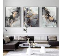 Arte Mural,Cuadro Abstracto Moderno de Mármol Gris Dorado Lienzo Arte de Pared Póster Impresiones Imagen Sala de Estar Cocina Oficina Decoración Hogar Obra de Arte-60*70cm*3pcs (impresión sin marco)