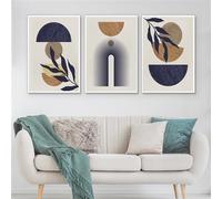 Arte Mural,Cuadro Decorativo Hojas Plantas Estilo Boho Lienzo Impreso Imagen Abstracta Geométrica Líneas Arco Póster Sala Estar Cocina Oficina Habitación Decoración Hogar-40*60cm-3PCS (sin marco)
