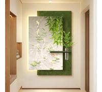 Arte Mural De Arenisca Con Luces LED, Gran Decoración Colgante De Pared Con Diseño De Nueve Peces, Jarrón De Vidrio Y Plantas Verdes Artificiales; Pintura Decorativa Sin Marco(D,60 * 90cm)
