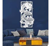 Arte Mural de dragón Negro de Metal, decoración de Pared de Arte Chino de fantasía con dragón de Metal, Escultura Moderna para Sala de Estar, Dormitorio, Pasillo y escaleras (Blanco, 65" de