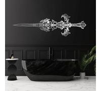 Arte Mural de Espada de Metal, decoración Mural de Espada mágica de Metal, decorde Mediados de Siglo, decoración Mural de fantasía, decoración Mural para Sala de Estar (Plateado, 60 x 18 cm)