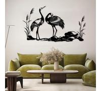 Arte Mural de grullas Negras de Metal, decoración Mural de Arte de Naturaleza y Fauna Japonesa de Metal, Escultura Moderna de grullas para Sala de Estar, Dormitorio, Pasillo y decoración de
