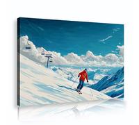 Arte mural de lienzo de aventura de esquí imágenes de montañas nevadas estampados de deportes de invierno póster de paisajes naturales para la decoración del dormitorio de la oficina en casa 50x80cm