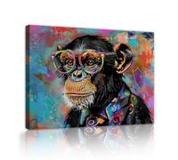 Arte mural de lienzo de mono con grafiti gafas de sol decor de pared de chimpancé pintado de lienzos con pintados coloridos imágenes de animales decor de la sala de juegos 76x101cm Marco interior