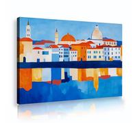 Arte mural de lienzo Póster y decoración mural impresa de la ciudad del agua europea Arquitectura moderna de dibujos animados estirados y enmarcados listos para colgar 45x68cm Cuadro interior