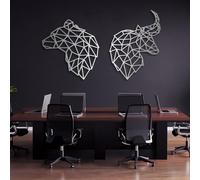 Arte Mural de Metal, Adornos murales de Metal de Toro y Oso, Arte Mural del mercmétrico, decoración Mural para Comerciantes, decoración Mural para oficinas (Plateado, 72 x 76 cm, 55 x 76 cm)