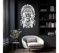 Arte Mural de Metal Negro con la Figura de un Jefe Nativo Americano, decoración de Pared de Metal con la Figura de un Jefe Indio del suroeste, Escultura Moderna Decorativa para Sala de Estar