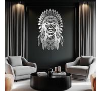 Arte Mural de Metal Negro con la Figura de un Jefe Nativo Americano, decoración de Pared de Metal con la Figura de un Jefe Indio del suroeste, Escultura Moderna Decorativa para Sala de Estar