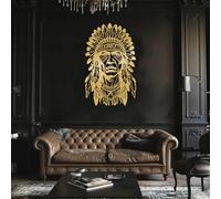 Arte Mural de Metal Negro de un Jefe Nativo Americano, decoración de Arte Mural de Metal del suroeste Indio, Escultura Moderna de Arte de Jefe para Sala de Estar, Dormitorio, Pasillo, Decora