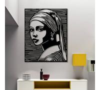 Arte Mural de Metal Niña con un Pendiente de Perla, decoración de Johannes Vermeer, Arte Femenino, decoración de Pendientes de Perla (Negro, 96 x 12