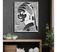 Arte Mural de Metal Niña con un Pendiente de Perla, decoración de la línea de Johannes Vermeer, Arte Femenino, decoración de Pendientes de Perla (bl