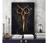 Arte mural de peluquería, cuadros de barbero, lienzo en negro y dorado, carteles e impresiones, herramientas de corte de pelo, pintura, decoración de pared de barbería de moda, 70 x 100 cm, sin marco