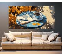 Arte mural de periodismo abstracto, lienzo impreso sobre una mesa de reportero en otoño, decoración de pared para el lugar de trabajo de un corresponsal de periodismo (55 x 110 cm/marco interior)