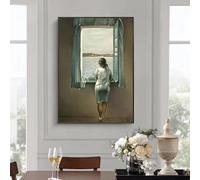 Arte mural de Salvador Dalí: Mujer en la ventana, pinturas en lienzo, carteles e impresiones, imágenes artísticas de pared para decoración de sala de estar, 50x80cm(20x32in) con marco