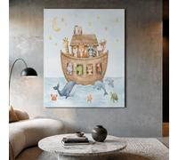 Arte Mural En Lienzo Arca Ballena Animales Terrestres, Lindos Animales De Acuarela Lienzo Impresión Artística Póster Cuadro Pared Decor De Pared Sala De Estar Dormitorio Hogar 60×90 cm, Sin Marco