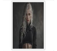 Arte Mural en Lienzo Estilo Frío Y Abstinente Cuadros Decorativos Chica Anime Genial Póster de Arte Pintura Sobre Lienzo Decoración De Pared para Salón Dormitorio Baño, 70x100cm - Gris Oscuro