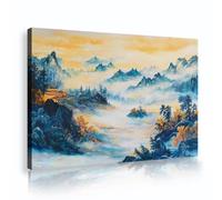 Arte mural enmarcado en lienzo de bosque para salón Decor de paredes Niebla Montaña Jungla Pintura paisajística Estética de la sala de impresión Decor del hogar 70x100cm Estructura interior