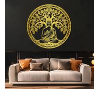 Arte Mural Espiritual de Buda Negro de Metal, decoración de Arte Mural de Naturaleza del árbol de la Vida de Metal, decoración de Arte para Sala de Yoga para Sala de Estar, Dormitorio, pasil