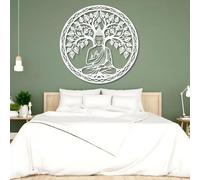 Arte Mural Espiritual de Buda Negro de Metal, decoración de Arte Mural de Naturaleza del Árbol de la Vida de Metal, decoración de Arte para Sala de Yoga para Sala de Estar, Dormitorio, pasil