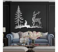 Arte Mural Grande de Metal Grueso, Ciervos en el Bosque, decoración rústica de Vida Silvestre, Letrero de Pared de Alces y Ciervos para cabañas, dormitorios, baños o decoración de Espacios Naturales