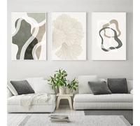 Arte Mural,Impresión Artística Pared Líneas Verdes Grises Beige Hoja Ginkgo Pintura Rosa Póster Abstracto Imagen Bohemia Decoración Sala Estar Oficina Hogar-40*50cm*3 piezas(impresión sin marco)