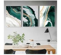 Arte Mural,Impresiones Artísticas Abstractas Textura Verde Póster de Pared Arte de Pared Pintura Lienzo Imágenes Sala de Estar Oficina Habitación Decoración Hogar-50*60cm*3 piezas(impresión sin marco)