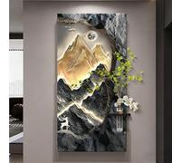 Arte Mural LED Paisajístico Con Luz, Escultura Colgante Con Jarrón De Cristal, Decoración De Planta Verde Arenisca Para El Hogar, El Recibidor O La Oficina(F,50 * 100cm)