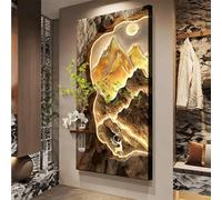 Arte Mural LED Paisajístico Con Luz, Escultura Colgante Con Jarrón De Cristal, Decoración De Planta Verde Arenisca Para El Hogar, El Recibidor O La Oficina(C,50 * 100cm)