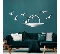 Arte Mural metálico Amanecer y pájaros: Gaviotas y Atardecer, decoración para el hogar Paz Interior (Blanco, 104 cm de Largo x 56 cm de Ancho)