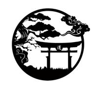 Arte Mural MetáLico Con Puerta Torii Y BonsáI - 40 X 37 Cm. DecoracióN De InspiracióN Japonesa. Tema SamuráI úNico Para Dormitorio. DecoracióN Moderna Y Creativa Para El Hogar. Idea De Regalo.