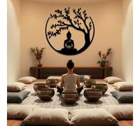 Arte Mural Minimalista de Metal con Buda y Árbol de la Vida, decoración de Pared de Metal con Buda, Árbol de la Vida, decoración de meditación Zen para Sala de Estar, Dormitorio y Sala de Yoga (Negro