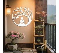 Arte Mural Minimalista de Metal con Buda y Árbol de la Vida, decoración de Pared de Metal con Buda, Árbol de la Vida, decoración de meditación Zen para Sala de Estar, Dormitorio y Sala de Yoga (Blanc