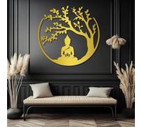 Arte Mural Minimalista de Metal con Buda y Árbol de la Vida, decoración de Pared de Metal con Buda, Árbol de la Vida, decoración de meditación Zen para Sala de Estar, Dormitorio y Sala de Yoga (dorad
