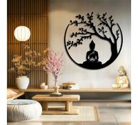 Arte Mural Minimalista de Metal con Buda y Árbol de la Vida, decoración de Pared de Metal con Buda, Árbol de la Vida, decoración de meditación Zen para Sala de Estar, Dormitorio y Sala de Yoga (Negro