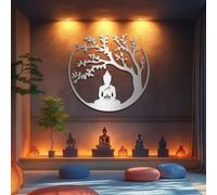 Arte Mural Minimalista de Metal con Buda y Árbol de la Vida, decoración de Pared de Metal con Buda, Árbol de la Vida, decoración de meditación Zen para Sala de Estar, Dormitorio y Sala de Yoga (Plate