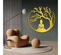 Arte Mural Minimalista de Metal con Buda y Árbol de la Vida, decoración de Pared de Metal con Buda, Árbol de la Vida, decoración de meditación Zen para Sala de Estar, Dormitorio y Sala de Yoga (dorad