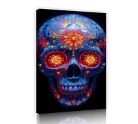 Arte mural moderno de lienzo de Halloween, estampados abstractos de calaveras de azúcar, tatuajes geométricos étnicos ilustración para hogar, decoración mural de fantasía oscura interior 50x70cm