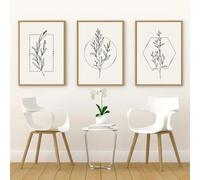 Arte Mural-Póster de Flores Bohemias Estampado de Líneas Florales Abstractas Pintura Lienzo de Flores Silvestres Cuadro de Pared Sala de Estar Dormitorio Decoración Hogar-(60W*80Lcm)-3pcs Sin marco