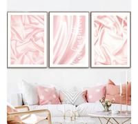 Arte Mural,Póster de Seda Rosa Estilo Escandinavo Lienzo Pintado Lámina Artística Nórdica Cuadro de Lujo Pared Ideal Salón Cocina Oficina y Decoración del Hogar-60*80cm-3pcs (impresión sin marco)