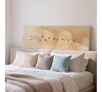 Arte mural vintage de grulla sepia, lienzo panorámico ancho con bandada de pájaros y sol grande, decoración en tonos pastel, impresiones artísticas para sala de estar (40 x 120 cm/marco interior)