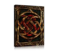 Arte mural vintage de textura metálica étnica grabados de símbolos entrelazados en lienzo pintura roja dorada moderna de mediados de siglo decoración del hogar antigua de mediados de siglo 45x60cm