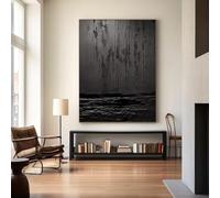 Arte mural Wabi Sabi: pintura con textura negra, pintura 3D de gran tamaño, pintura contemporánea sobre lienzo, obra de arte abstracta (60 x 100 cm)