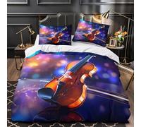 Arte musical del violín Funda de Edredón Cierre de Cremallera Oculta Juego de 3 Piezas Impresión 3D incluye Fundas de Almohada Suave Instrumento clásico Funda Edredon for niña Single（135x200cm）