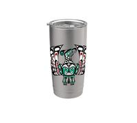 Arte nativo vintage rojo negro Haida Thunderbird Vaso térmico de acero inoxidable de doble pared