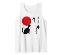 Arte Natural japonés: Gato Sol Rojo y Grulla Camiseta sin Mangas