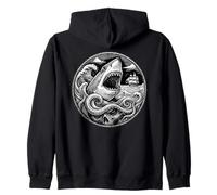 Arte náutico Vintage con Calavera de tiburón de Aguas Profundas y Kraken Sudadera con Capucha