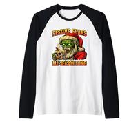 Arte navideño de Papá Noel con Zombis y Terror navideño Camiseta Manga Raglan